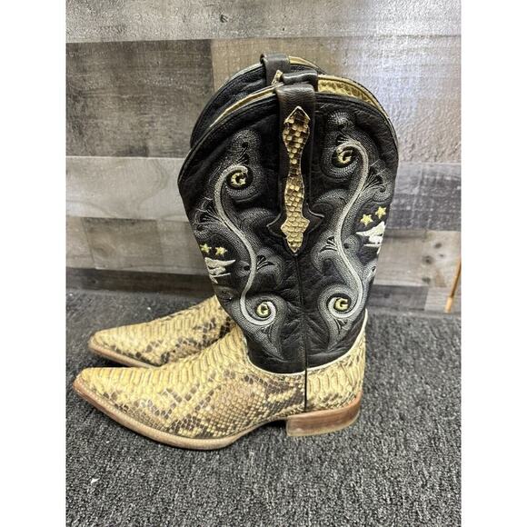 El General Lizard/Snake Skin Western Boots Pointed Toe Embroid Sz 8 - Picture 1 of 9